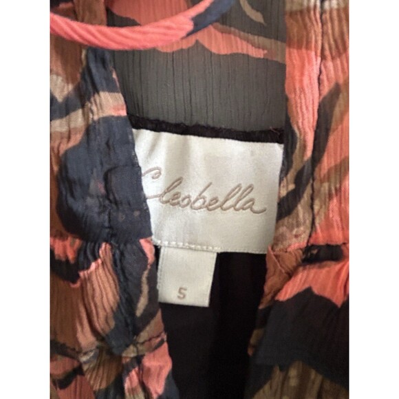 Cleobella  Multicolored Tie Neck Ruffle Accent Blouse Size Small Gold Black - Picture 4 of 7